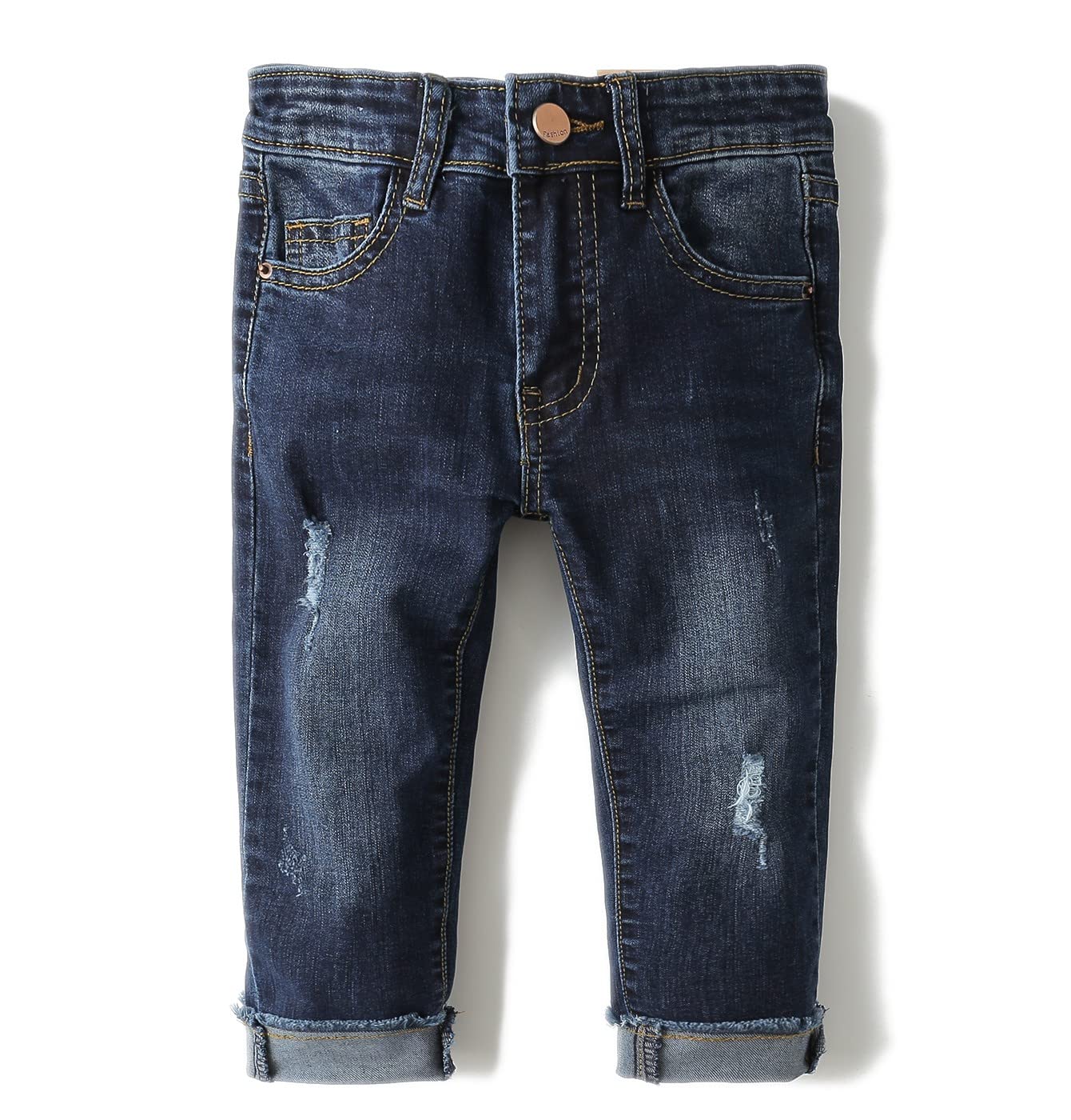 KIDSCOOL SPACE Baby Girl Boy Jeans,Elastic Band Inside with D-Rings Ripped Denim Pants