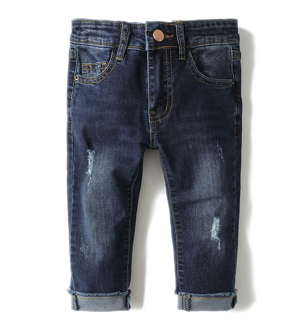 KIDSCOOL SPACE Baby Girl Boy Jeans,Elastic Band Inside with D-Rings Ripped Denim Pants