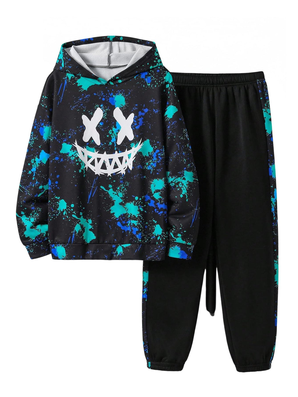WDIRARA Boy's 2 Piece Outfits Colorful Graphic Print Long Sleeve Hoodie and Sweatpants Set Tracksuit
