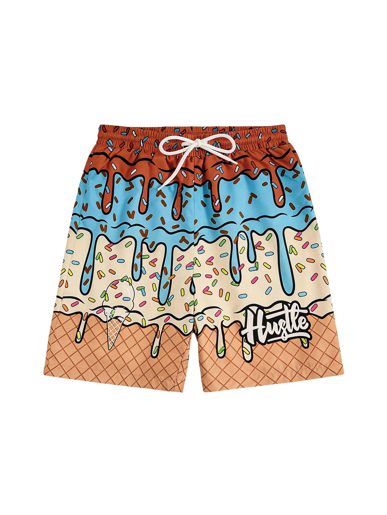 Floerns Boy's Fashion Ice Cream Drawstring Waist Summer Swim Trunks Shorts