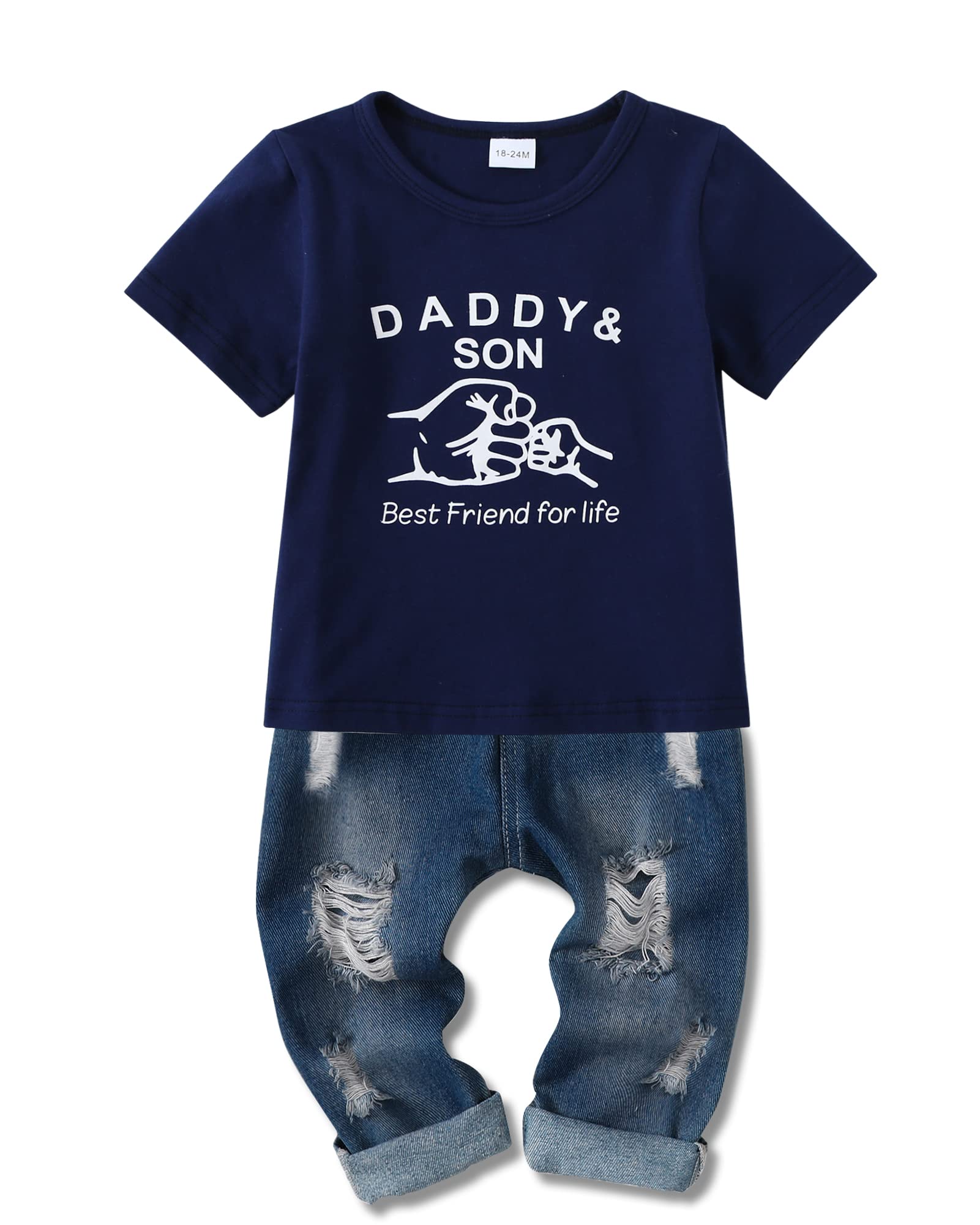 YALLET Toddler Boy Clothes 1-5T Boys Outfits Infant Short Sleeve T-Shirt Ripped Jeans 12 18 24 Months Baby Clothing Pants Set
