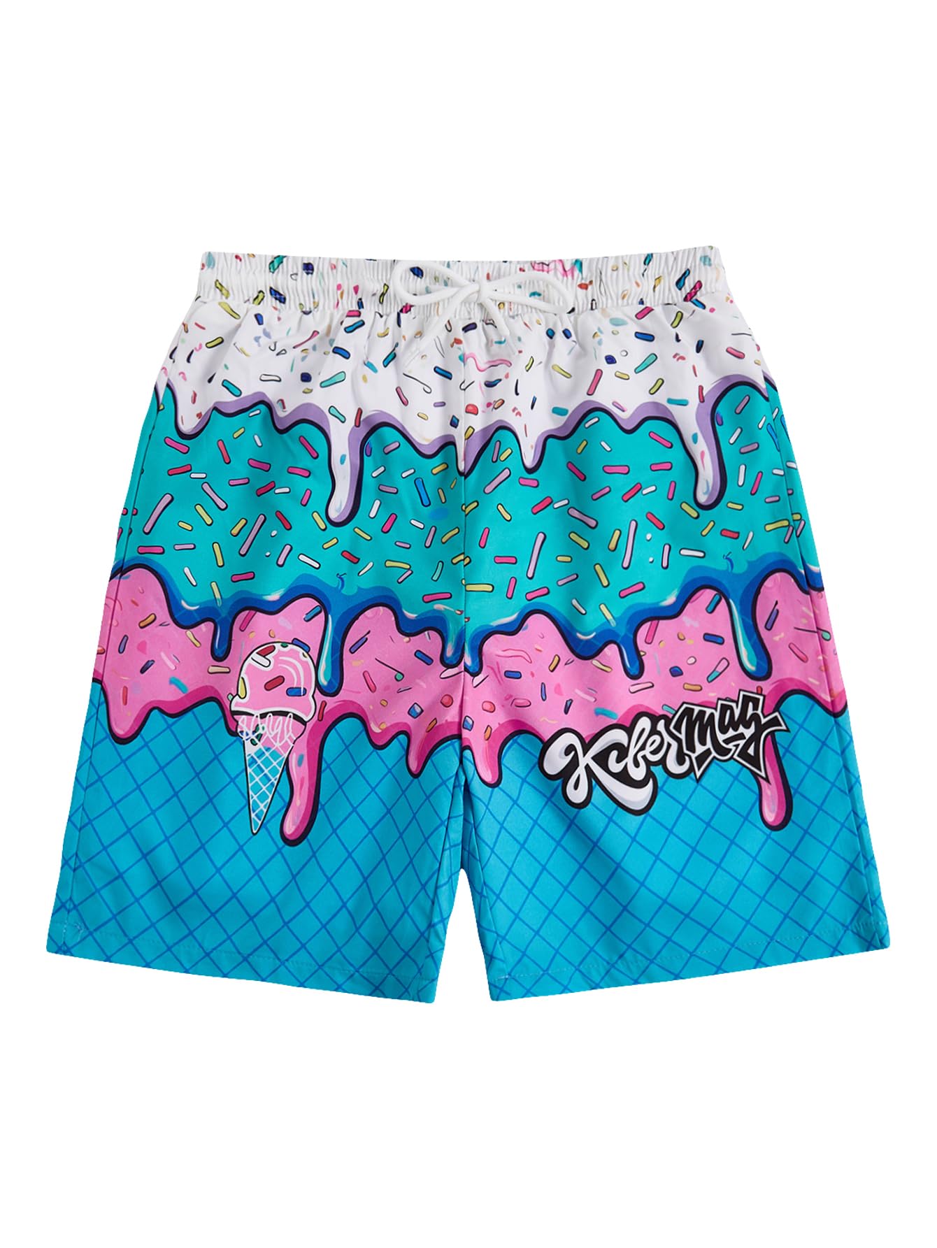 Floerns Boy's Fashion Ice Cream Drawstring Waist Summer Swim Trunks Shorts
