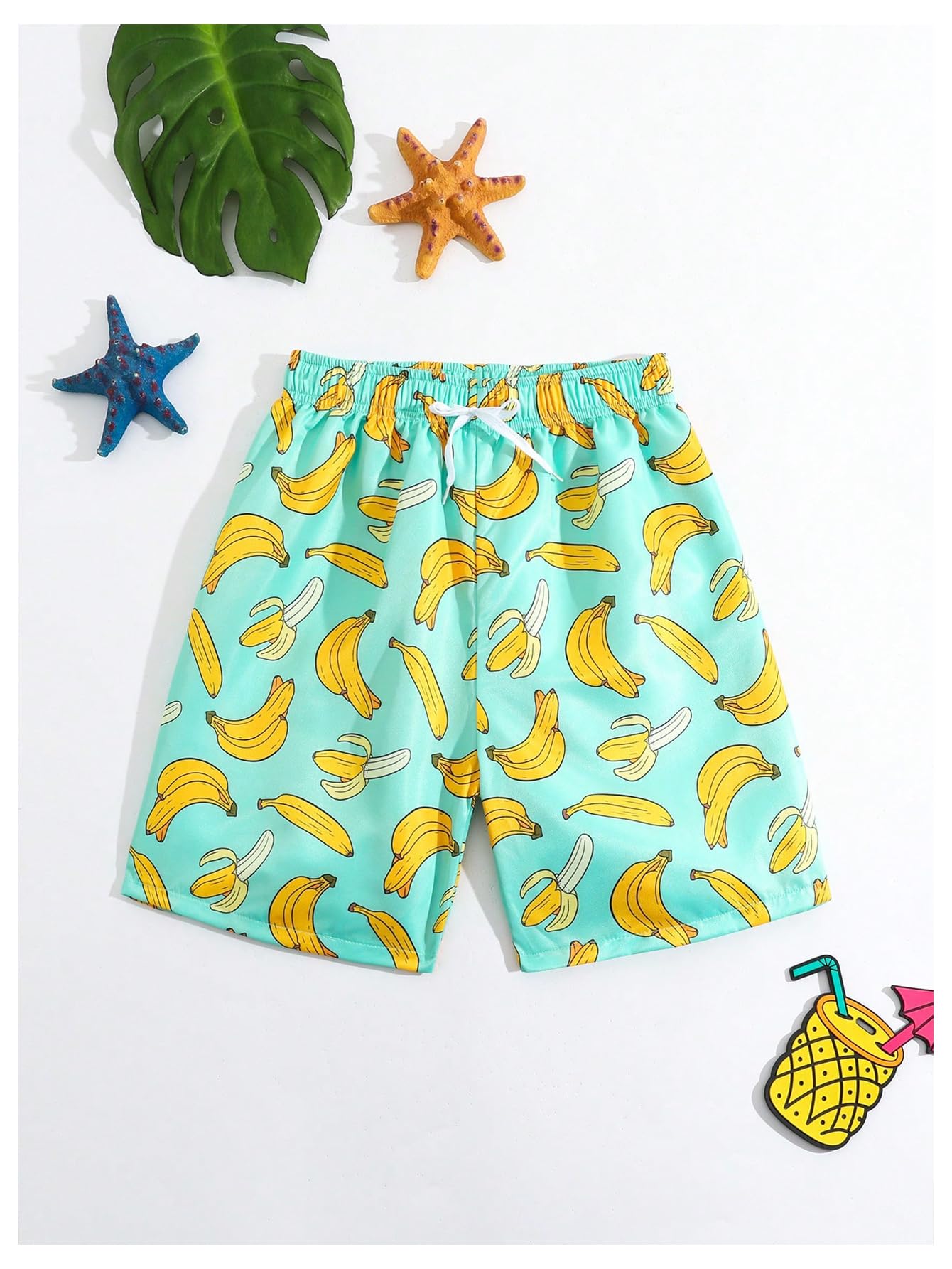 Floerns Boy's Fashion Ice Cream Drawstring Waist Summer Swim Trunks Shorts