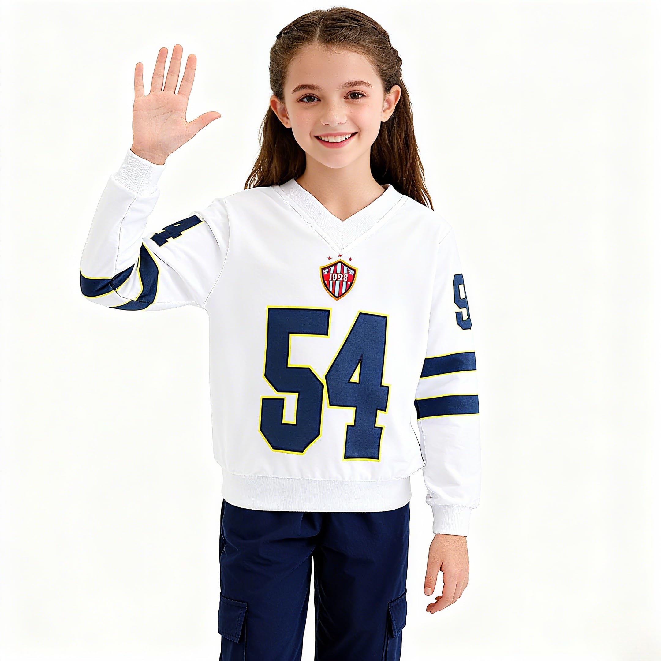 Axumity Tween Girls Clothes Sporty Color Blocking Numeral Print Sweatshirt & Cargo Pants Outfit Set