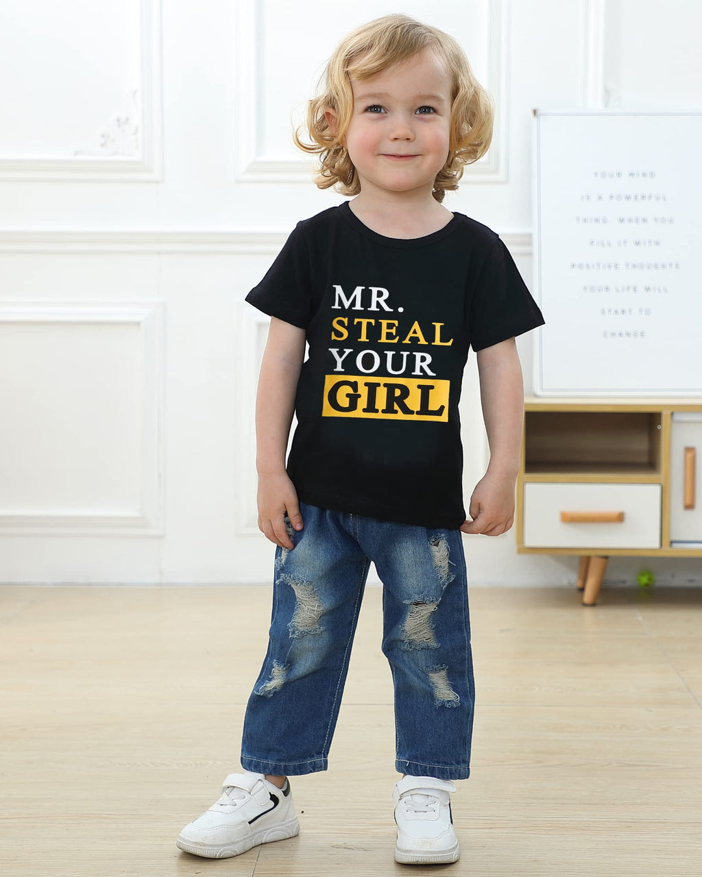YALLET Toddler Boy Clothes 1-5T Boys Outfits Infant Short Sleeve T-Shirt Ripped Jeans 12 18 24 Months Baby Clothing Pants Set