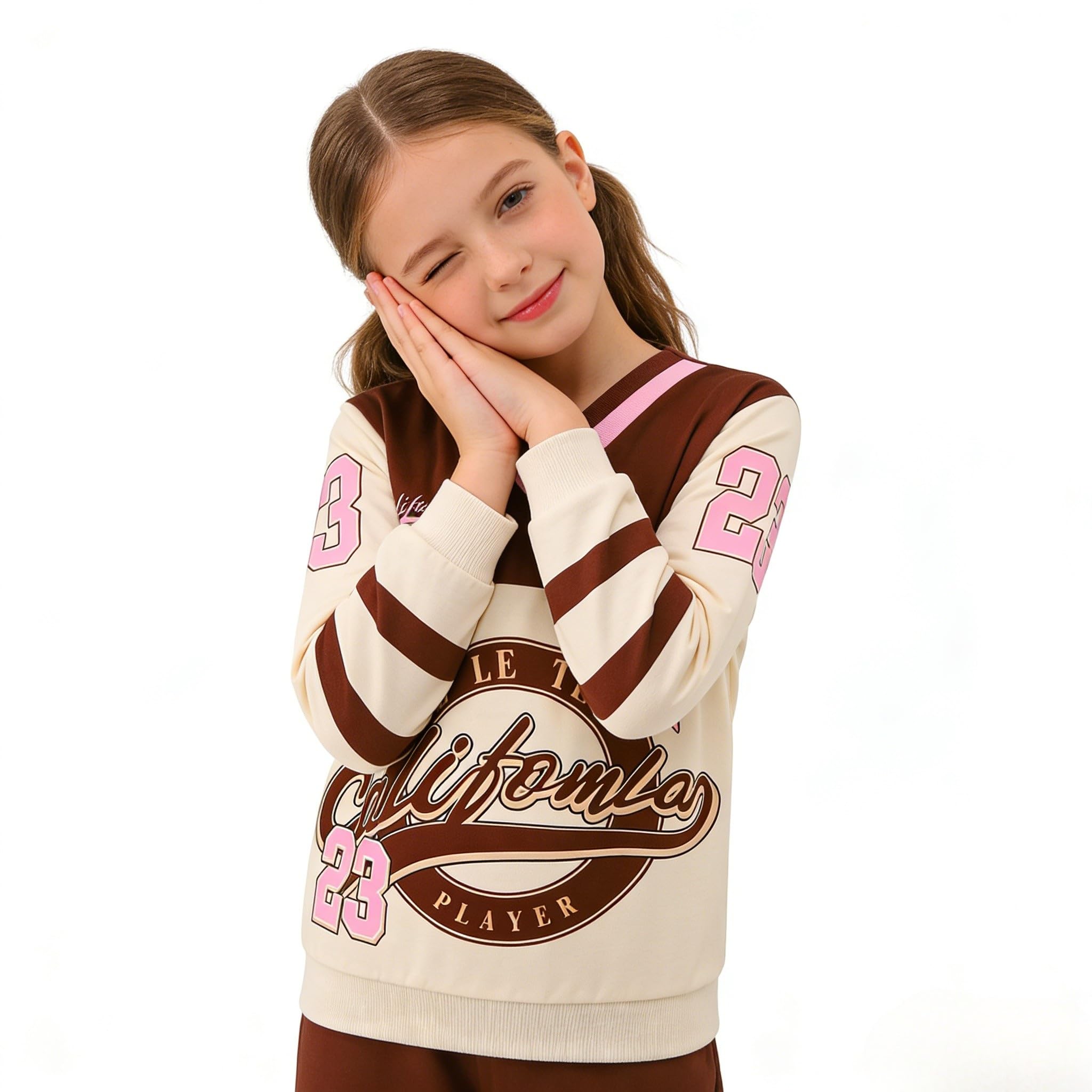 Axumity Tween Girls Clothes Sporty Color Blocking Numeral Print Sweatshirt & Cargo Pants Outfit Set