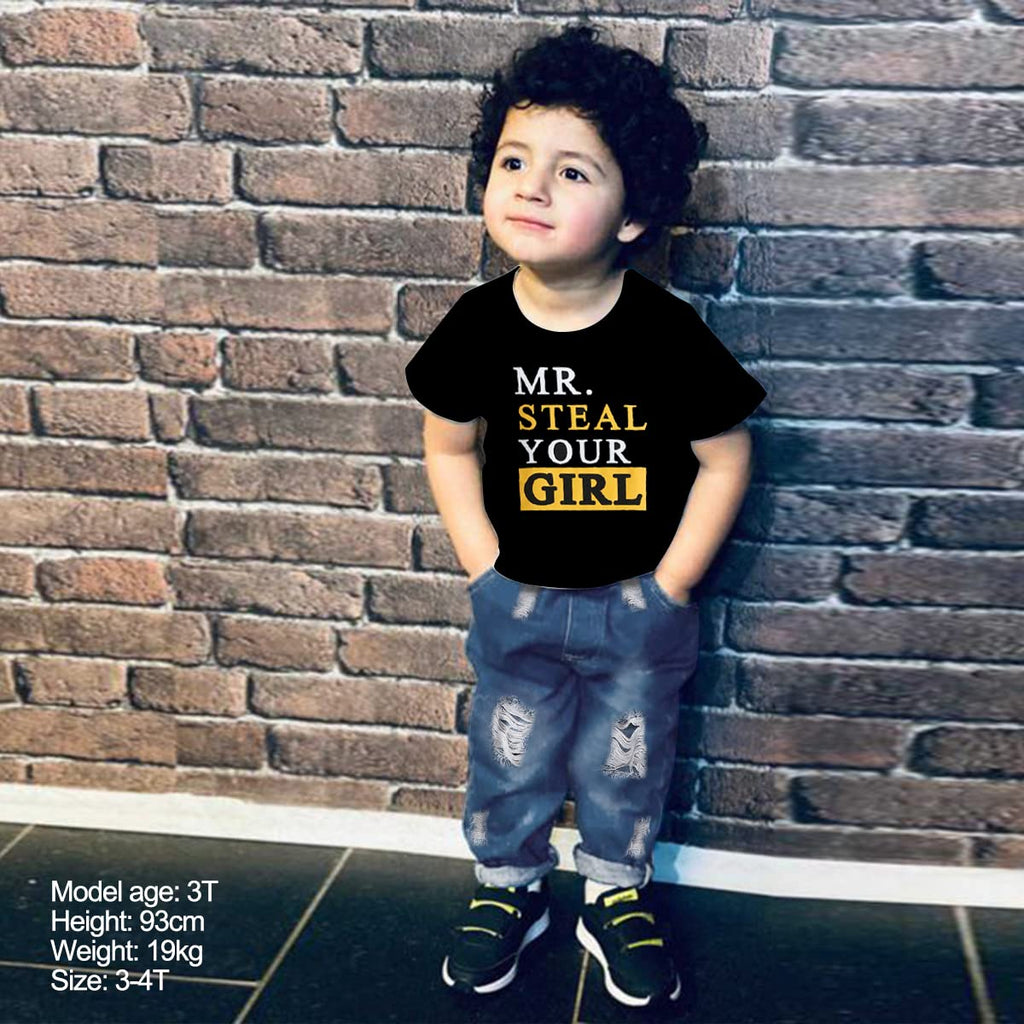YALLET Toddler Boy Clothes 1-5T Boys Outfits Infant Short Sleeve T-Shirt Ripped Jeans 12 18 24 Months Baby Clothing Pants Set