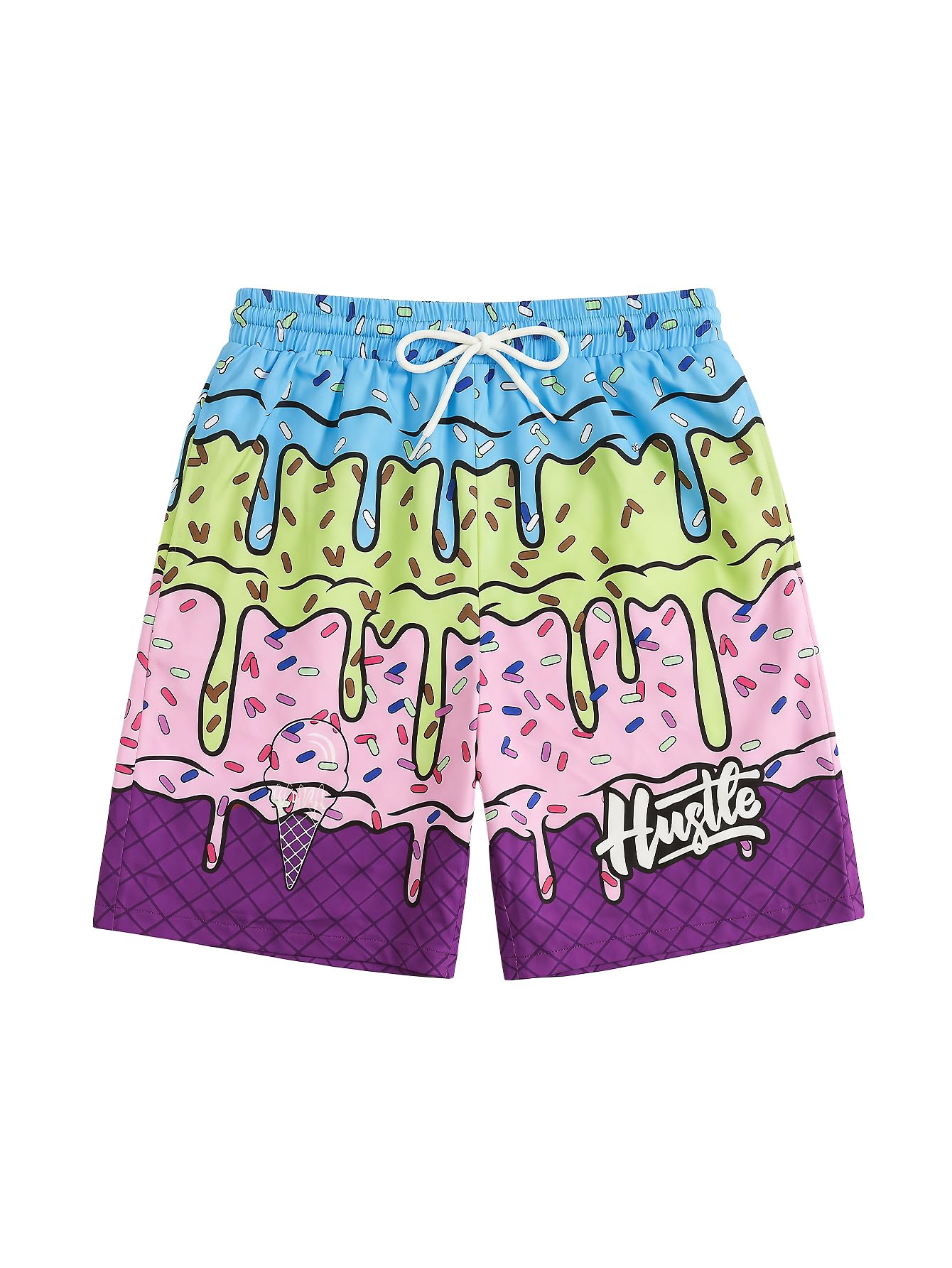 Floerns Boy's Fashion Ice Cream Drawstring Waist Summer Swim Trunks Shorts