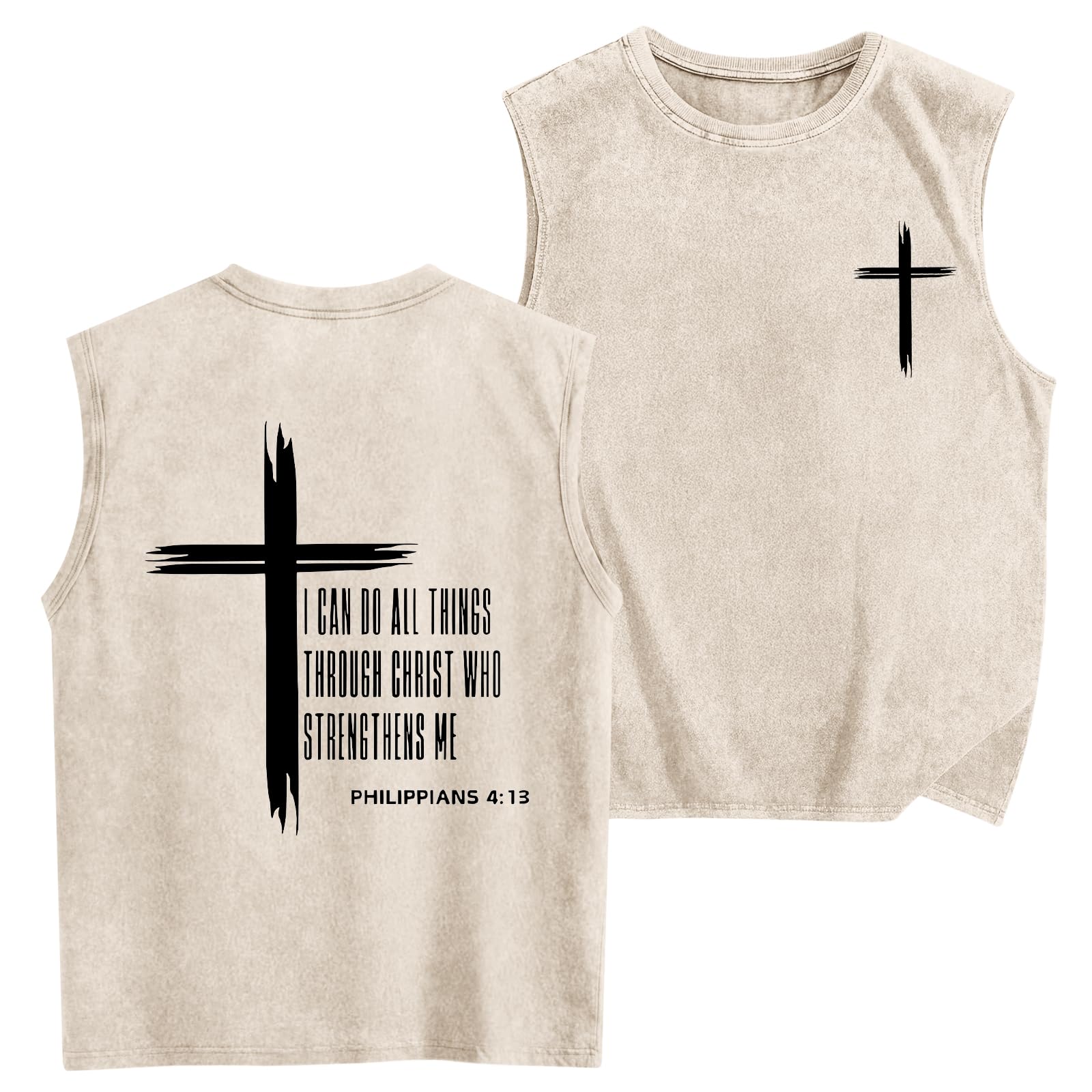 Fkatuzi Boys Christian Graphic Tank Tops God Jesus Shirts for Kids Cross Faith Religious Cotton Acid Wash Sleevesless Tshirt