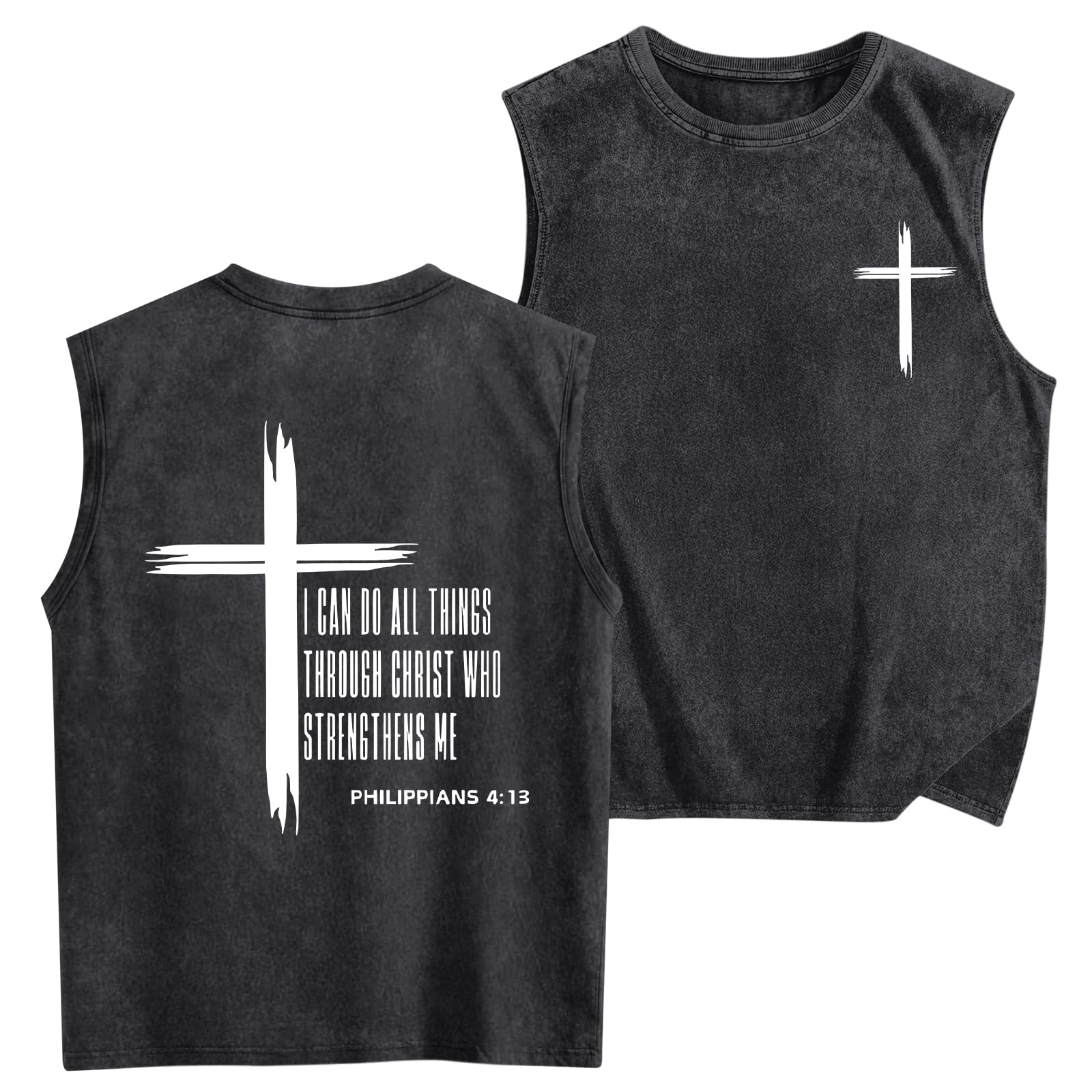 Fkatuzi Boys Christian Graphic Tank Tops God Jesus Shirts for Kids Cross Faith Religious Cotton Acid Wash Sleevesless Tshirt