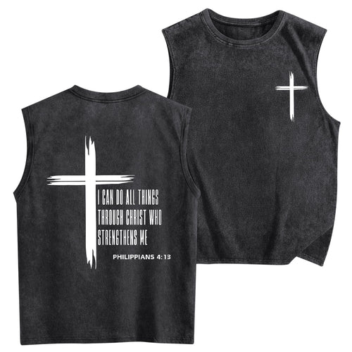 Fkatuzi Boys Christian Graphic Tank Tops God Jesus Shirts for Kids Cross Faith Religious Cotton Acid Wash Sleevesless Tshirt