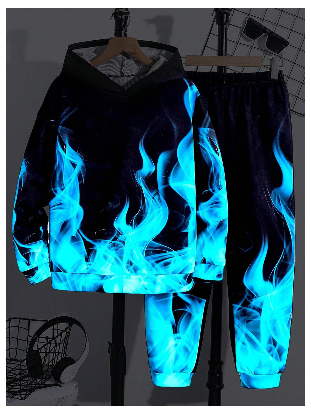 WDIRARA Boy's 2 Piece Outfits Colorful Graphic Print Long Sleeve Hoodie and Sweatpants Set Tracksuit