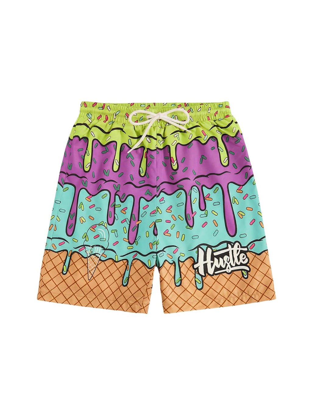 Floerns Boy's Fashion Ice Cream Drawstring Waist Summer Swim Trunks Shorts