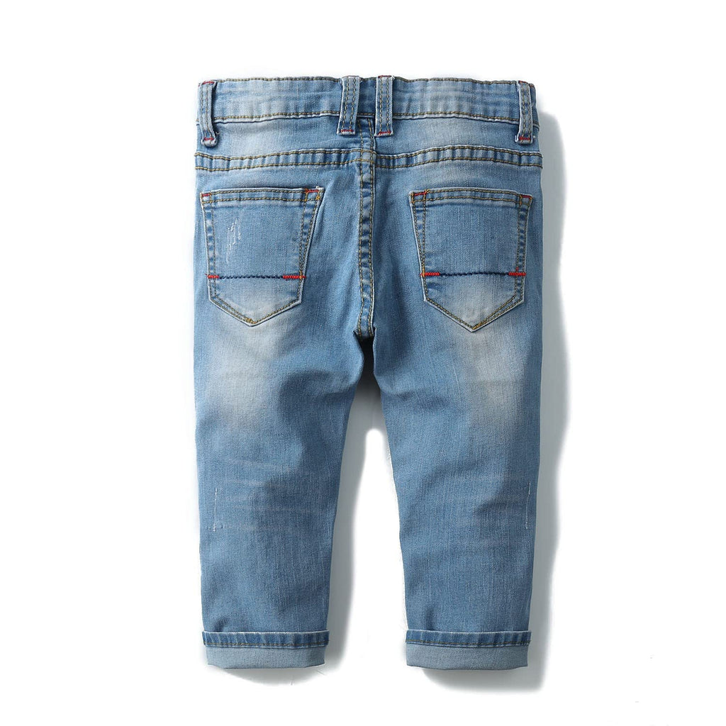 KIDSCOOL SPACE Baby Girl Boy Jeans,Elastic Band Inside with D-Rings Ripped Denim Pants