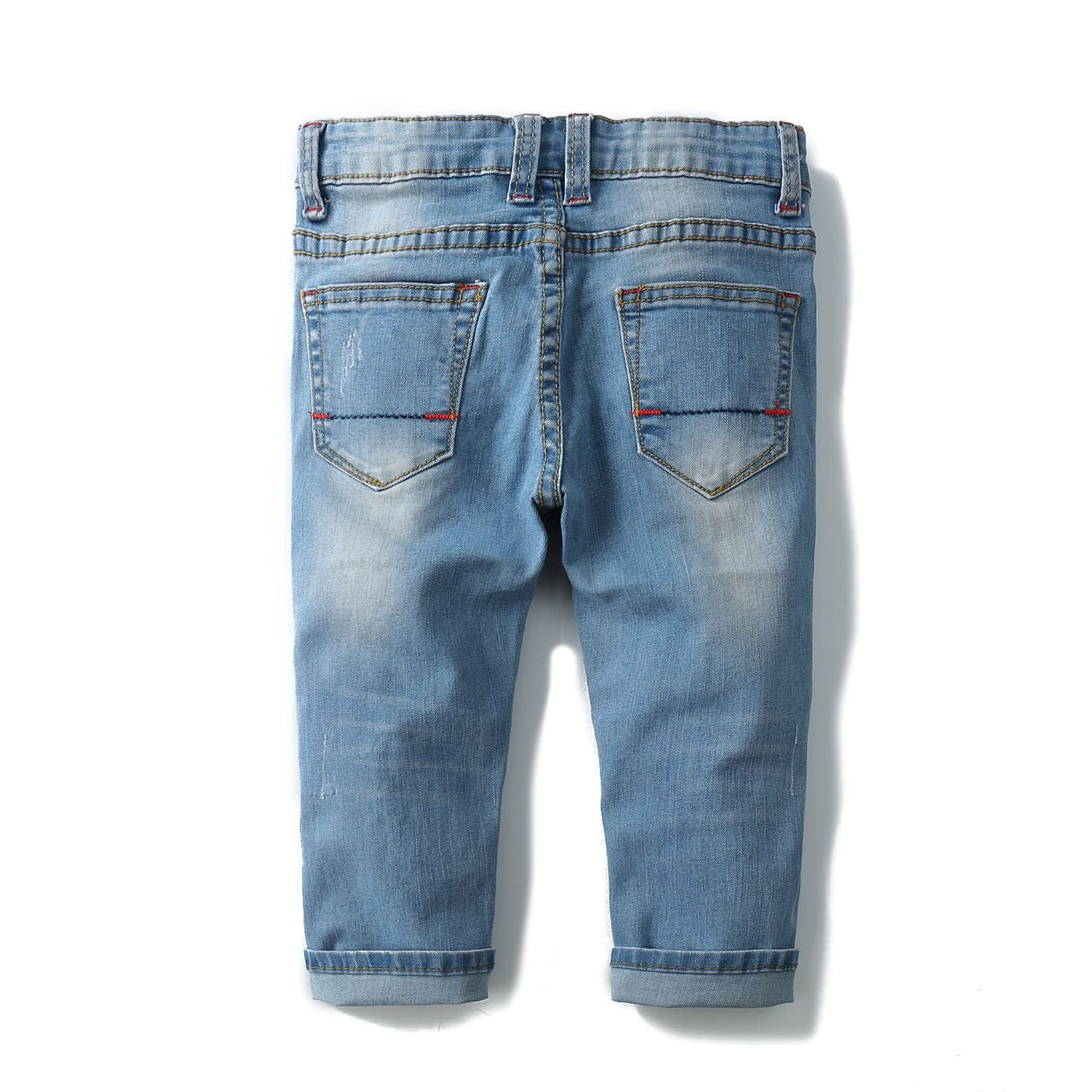 KIDSCOOL SPACE Baby Girl Boy Jeans,Elastic Band Inside with D-Rings Ripped Denim Pants