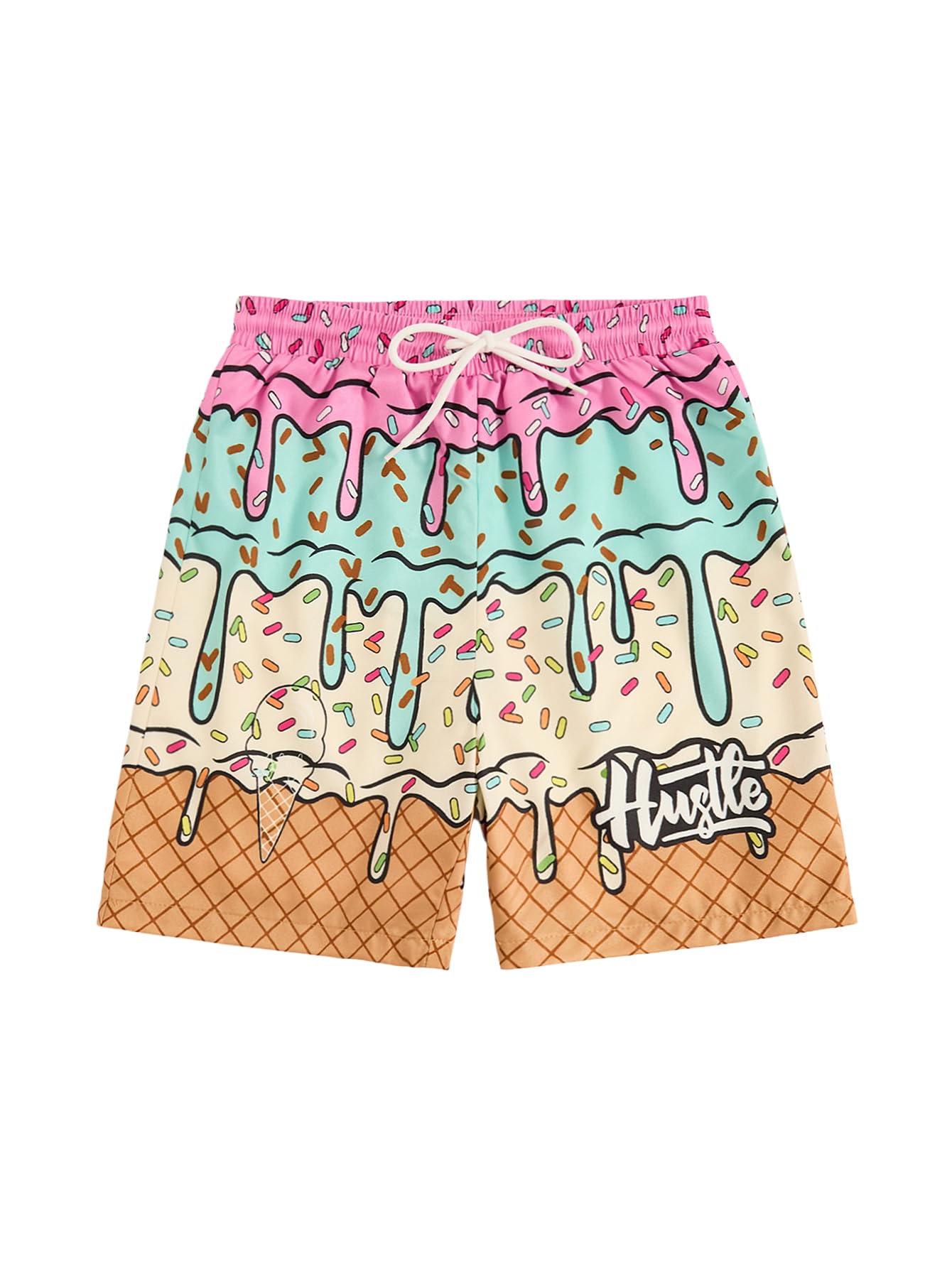 Floerns Boy's Fashion Ice Cream Drawstring Waist Summer Swim Trunks Shorts