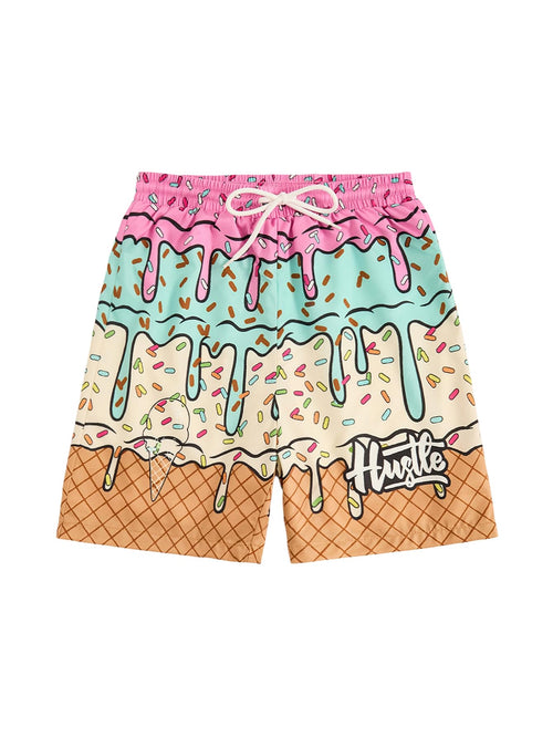 Floerns Boy's Fashion Ice Cream Drawstring Waist Summer Swim Trunks Shorts