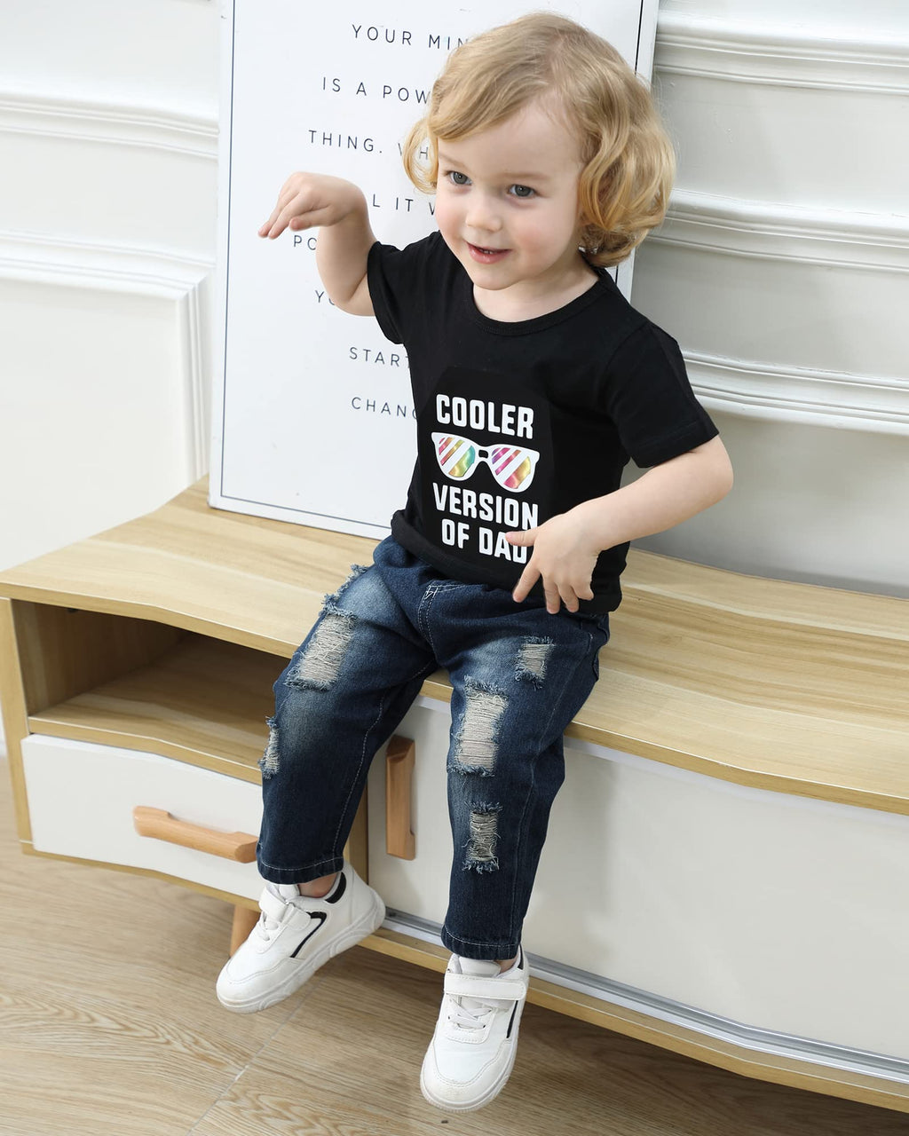 YALLET Toddler Boy Clothes 1-5T Boys Outfits Infant Short Sleeve T-Shirt Ripped Jeans 12 18 24 Months Baby Clothing Pants Set