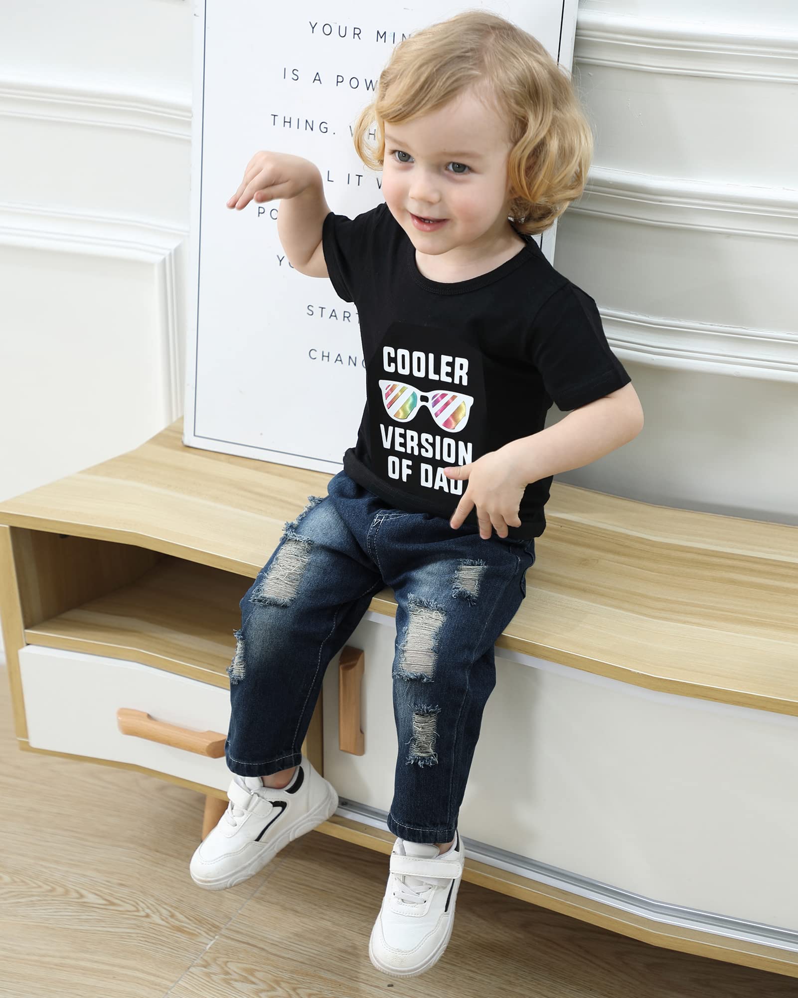 YALLET Toddler Boy Clothes 1-5T Boys Outfits Infant Short Sleeve T-Shirt Ripped Jeans 12 18 24 Months Baby Clothing Pants Set
