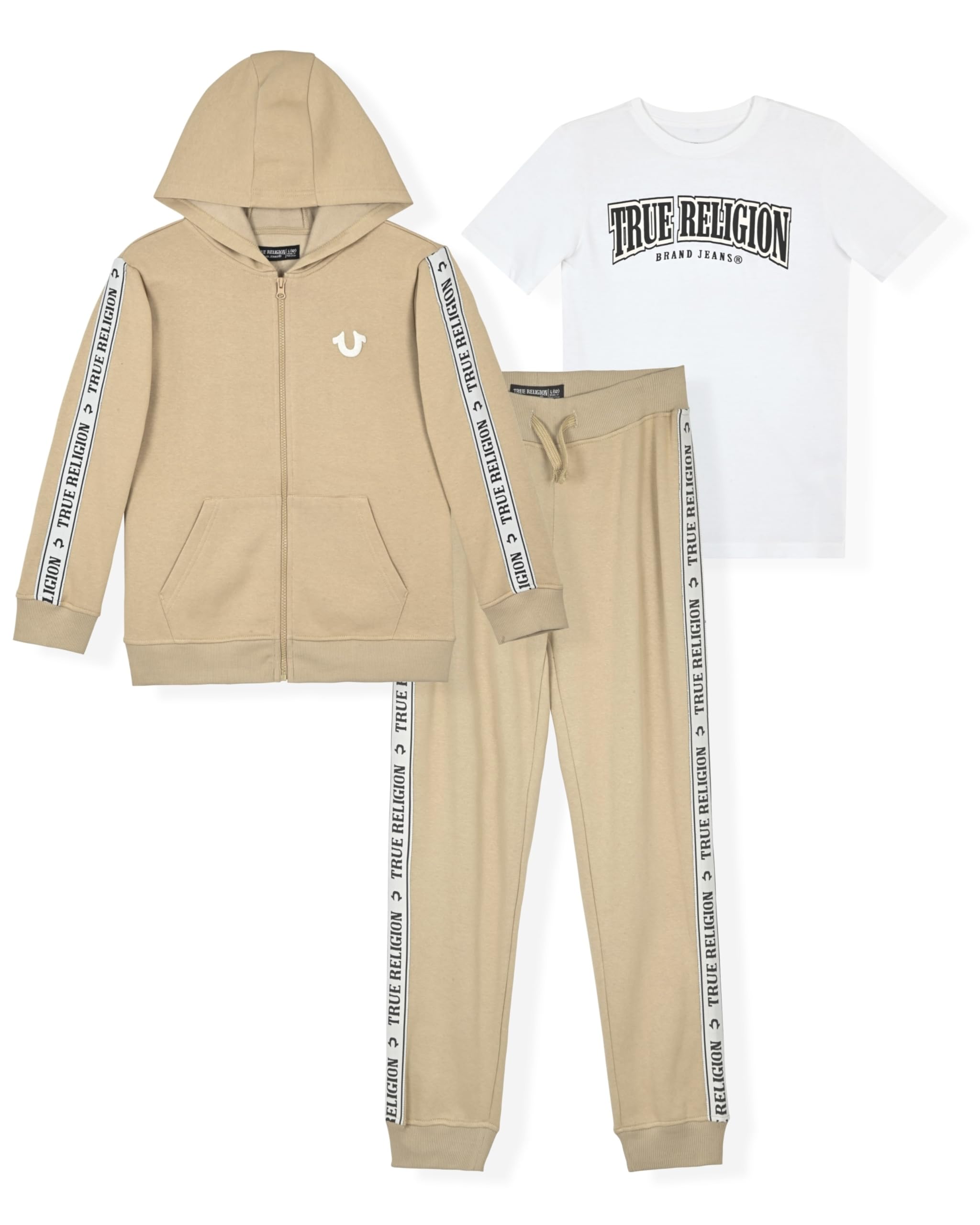 True Religion Boys 3 Piece Fleece Jogger Sets – Complete Hoodie, Tee & Sweatpants Outfit for Everyday Style