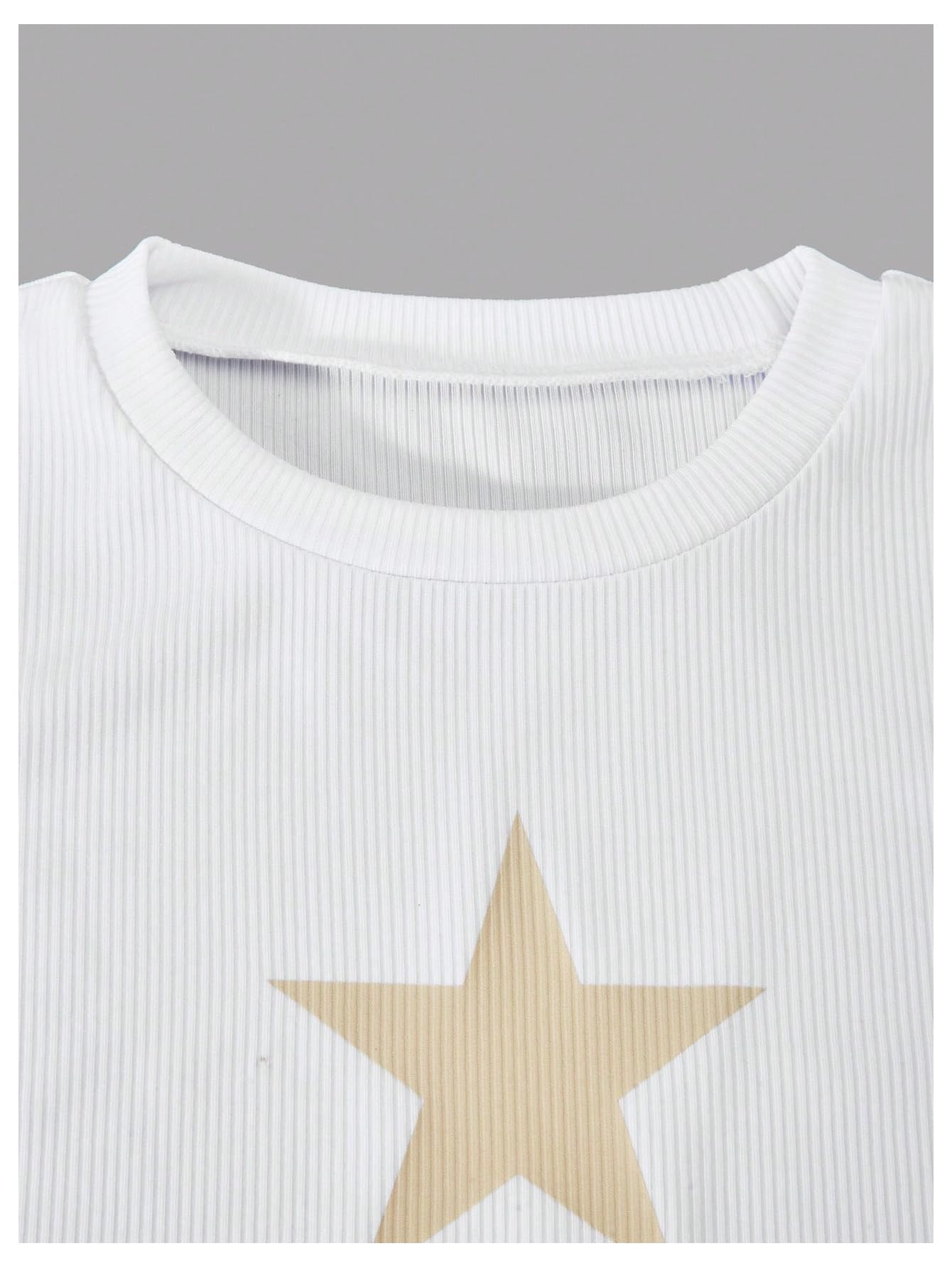 OYOANGLE Girl's 2 Piece Set Y2K Star Graphic Crop Ribbed Knit Tank Top and Letter Ruffled Cargo Pants Sets Streetwear