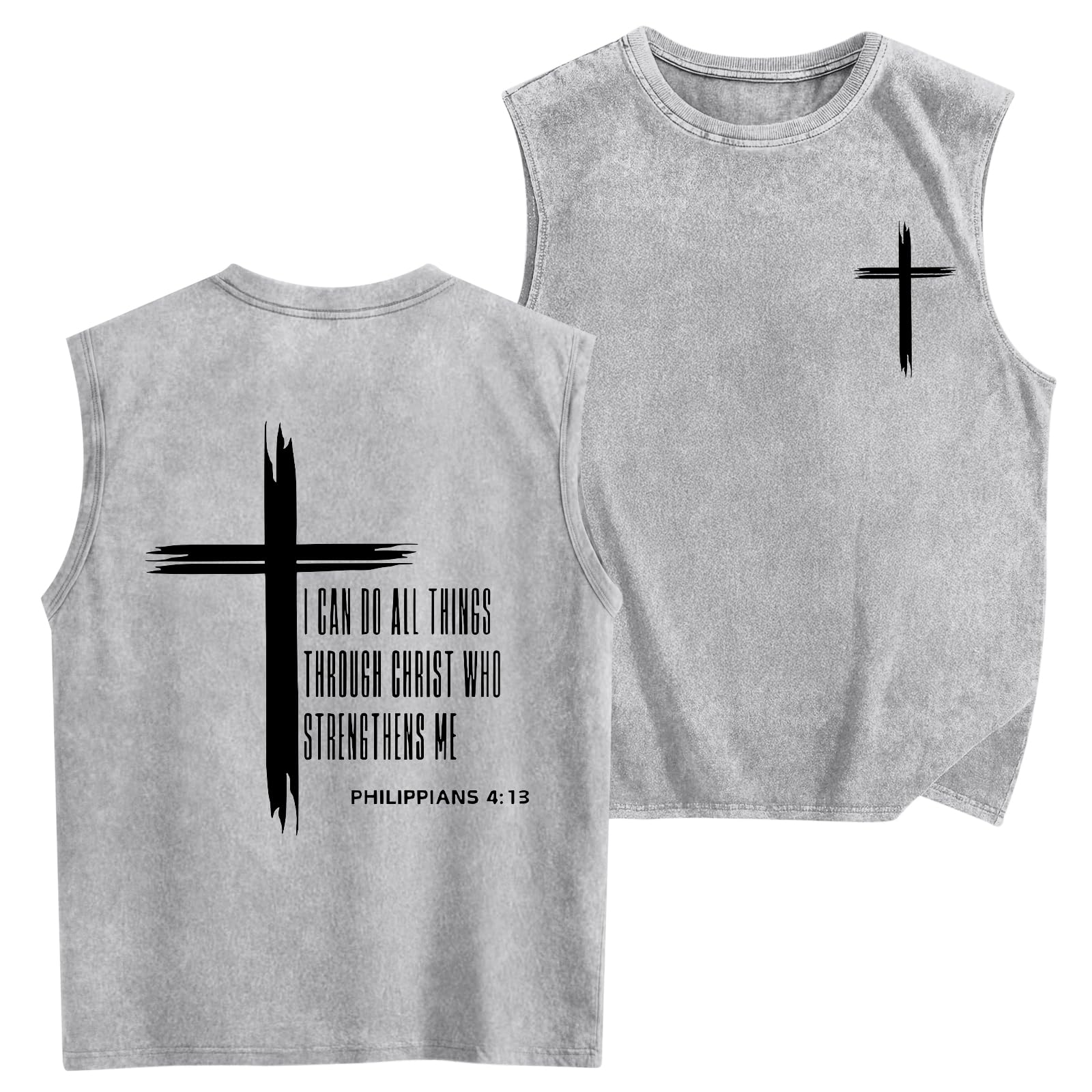 Fkatuzi Boys Christian Graphic Tank Tops God Jesus Shirts for Kids Cross Faith Religious Cotton Acid Wash Sleevesless Tshirt