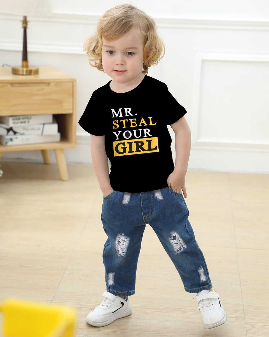 YALLET Toddler Boy Clothes 1-5T Boys Outfits Infant Short Sleeve T-Shirt Ripped Jeans 12 18 24 Months Baby Clothing Pants Set