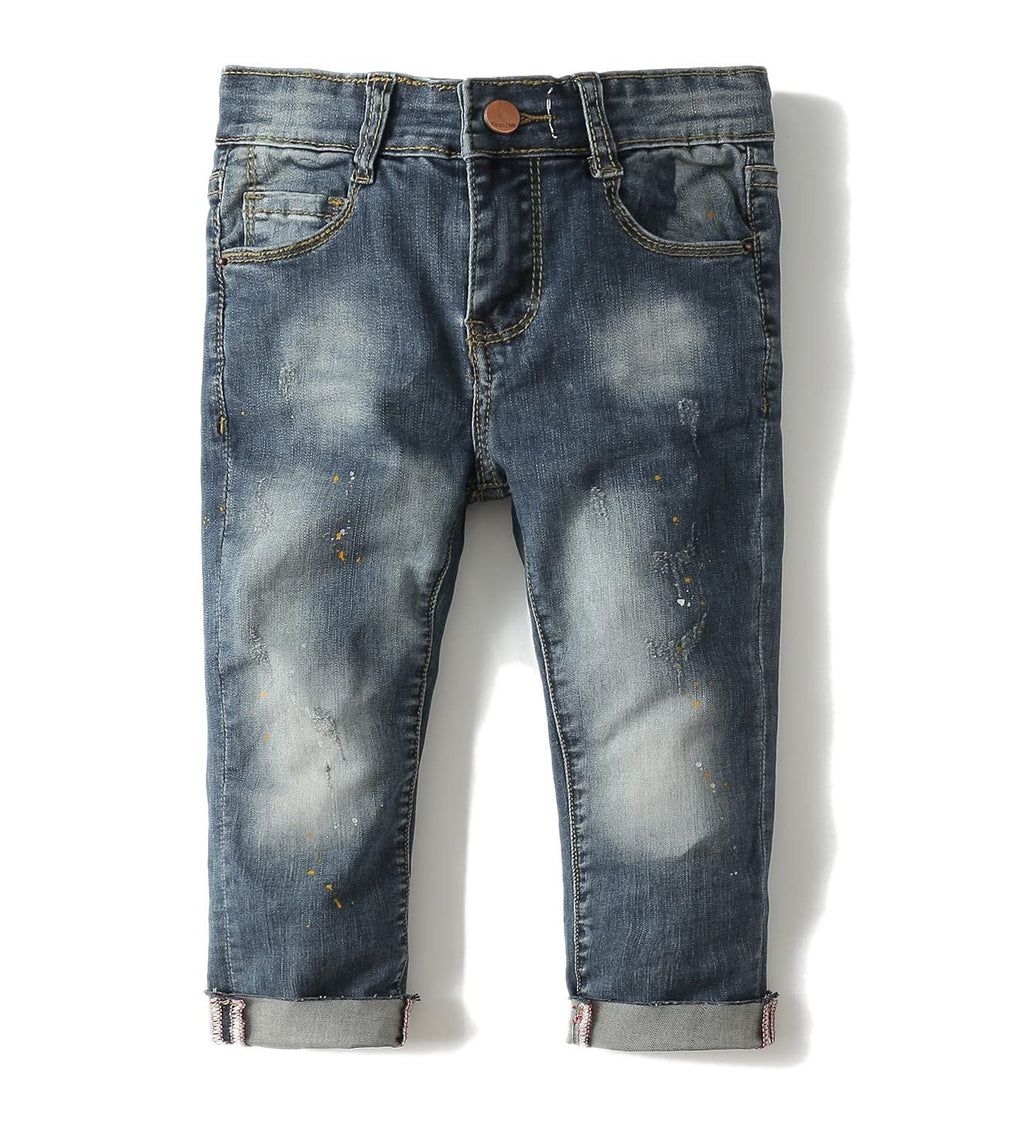 KIDSCOOL SPACE Baby Girl Boy Jeans,Elastic Band Inside with D-Rings Ripped Denim Pants