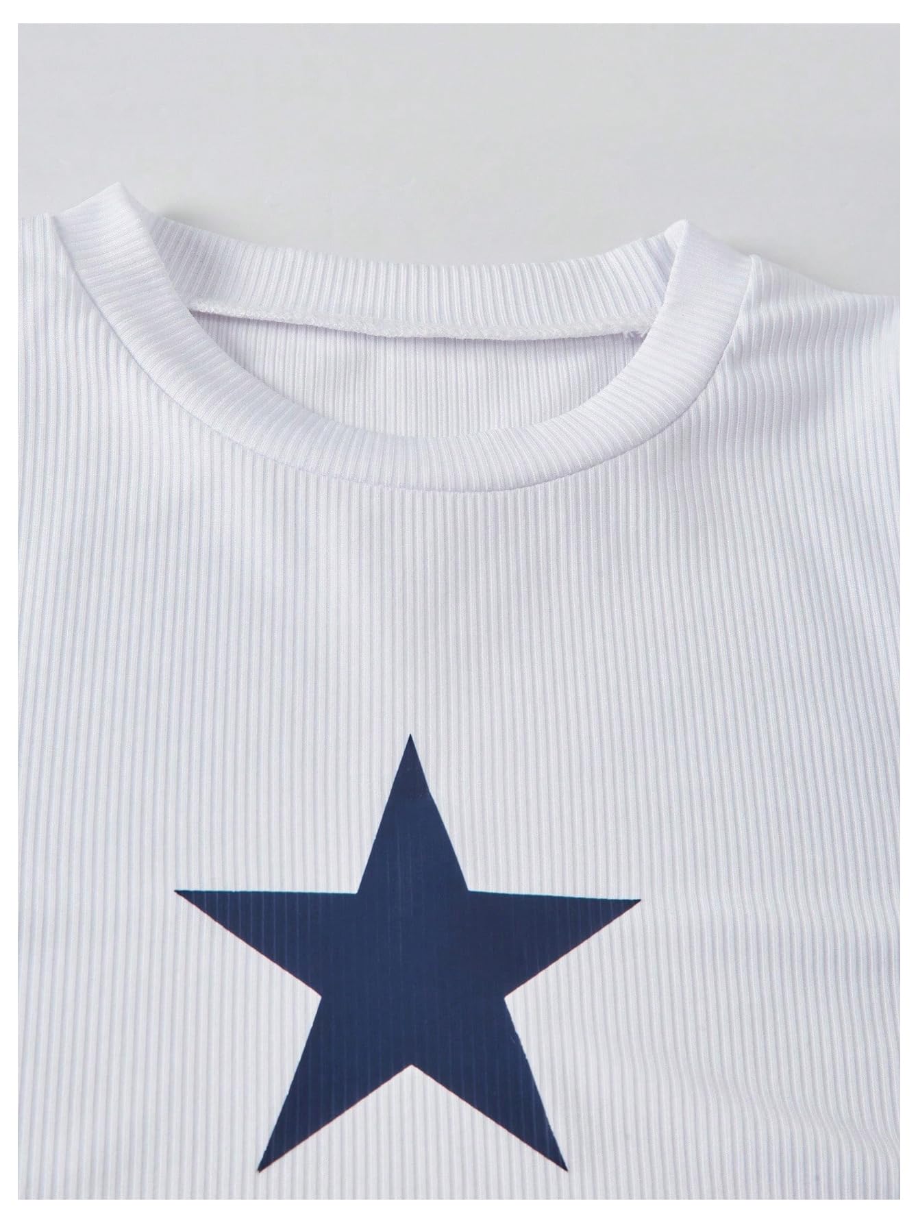 OYOANGLE Girl's 2 Piece Set Y2K Star Graphic Crop Ribbed Knit Tank Top and Letter Ruffled Cargo Pants Sets Streetwear