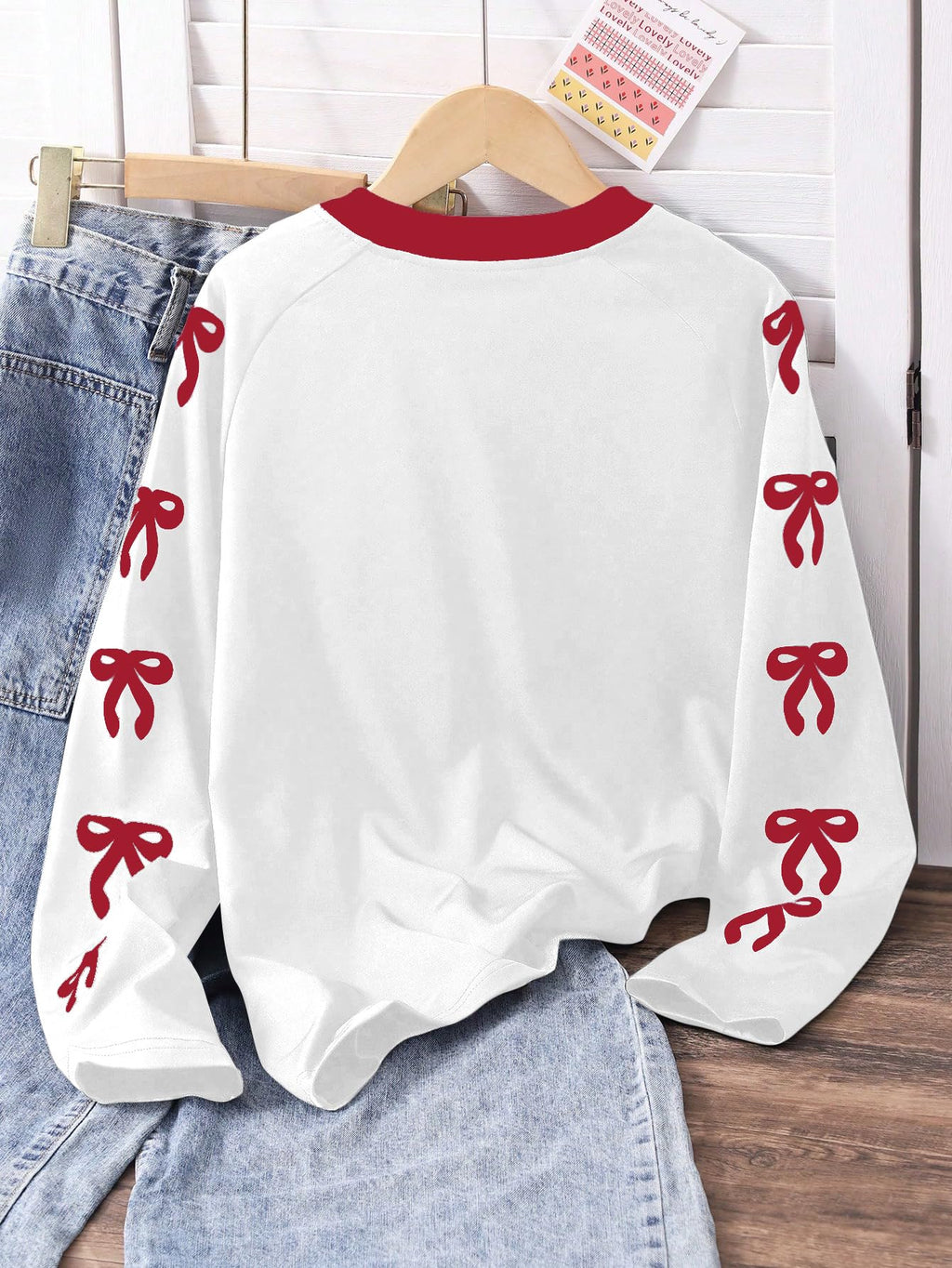 RoseSeek Girl's Jersey Bowknot Graphic Number Print Tees Long Sleeve Crew Neck Shirts Cute Tee Tops Streetwear
