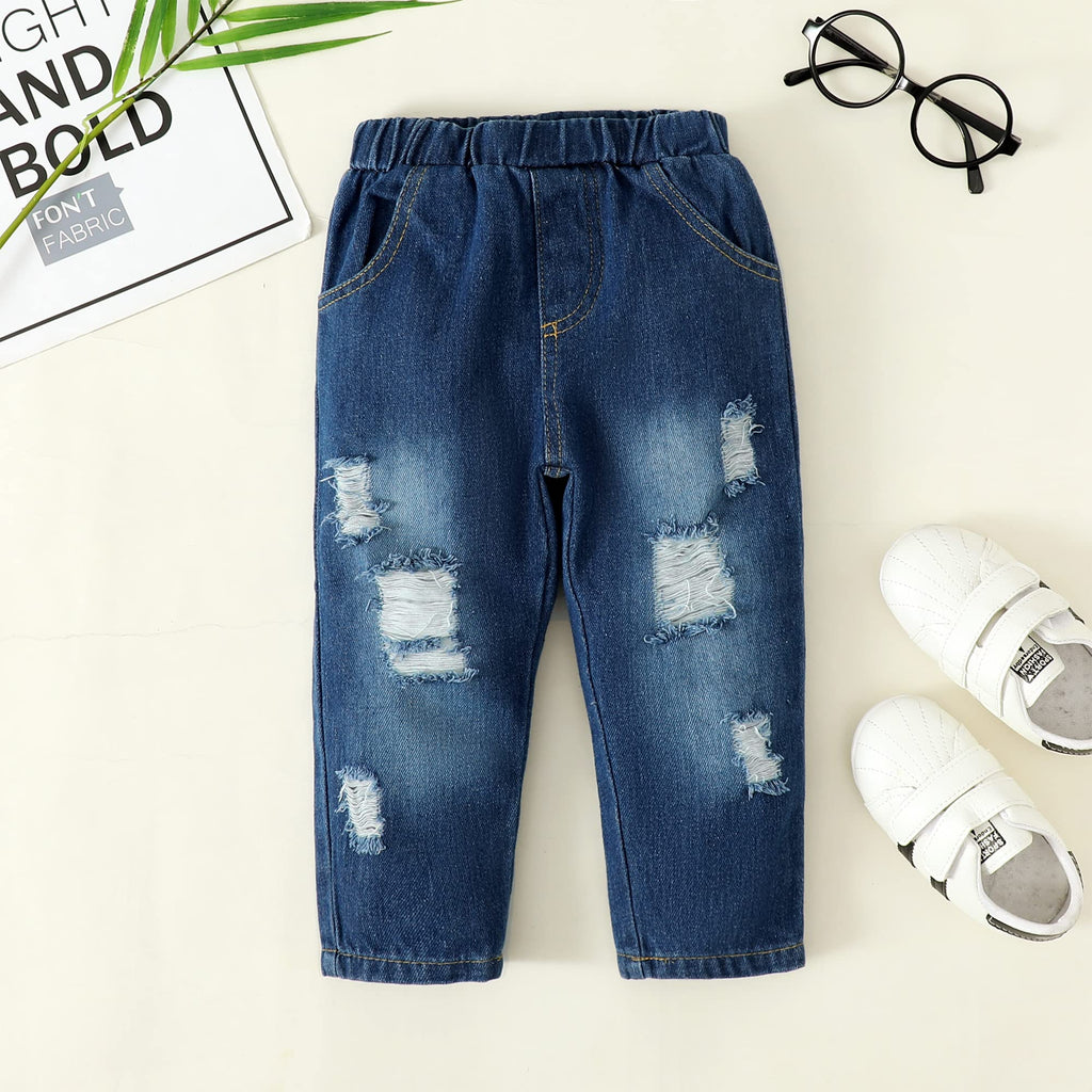 YALLET Toddler Boy Clothes 1-5T Boys Outfits Infant Short Sleeve T-Shirt Ripped Jeans 12 18 24 Months Baby Clothing Pants Set