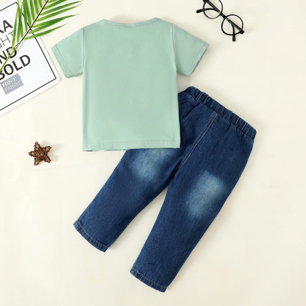 YALLET Toddler Boy Clothes 1-5T Boys Outfits Infant Short Sleeve T-Shirt Ripped Jeans 12 18 24 Months Baby Clothing Pants Set