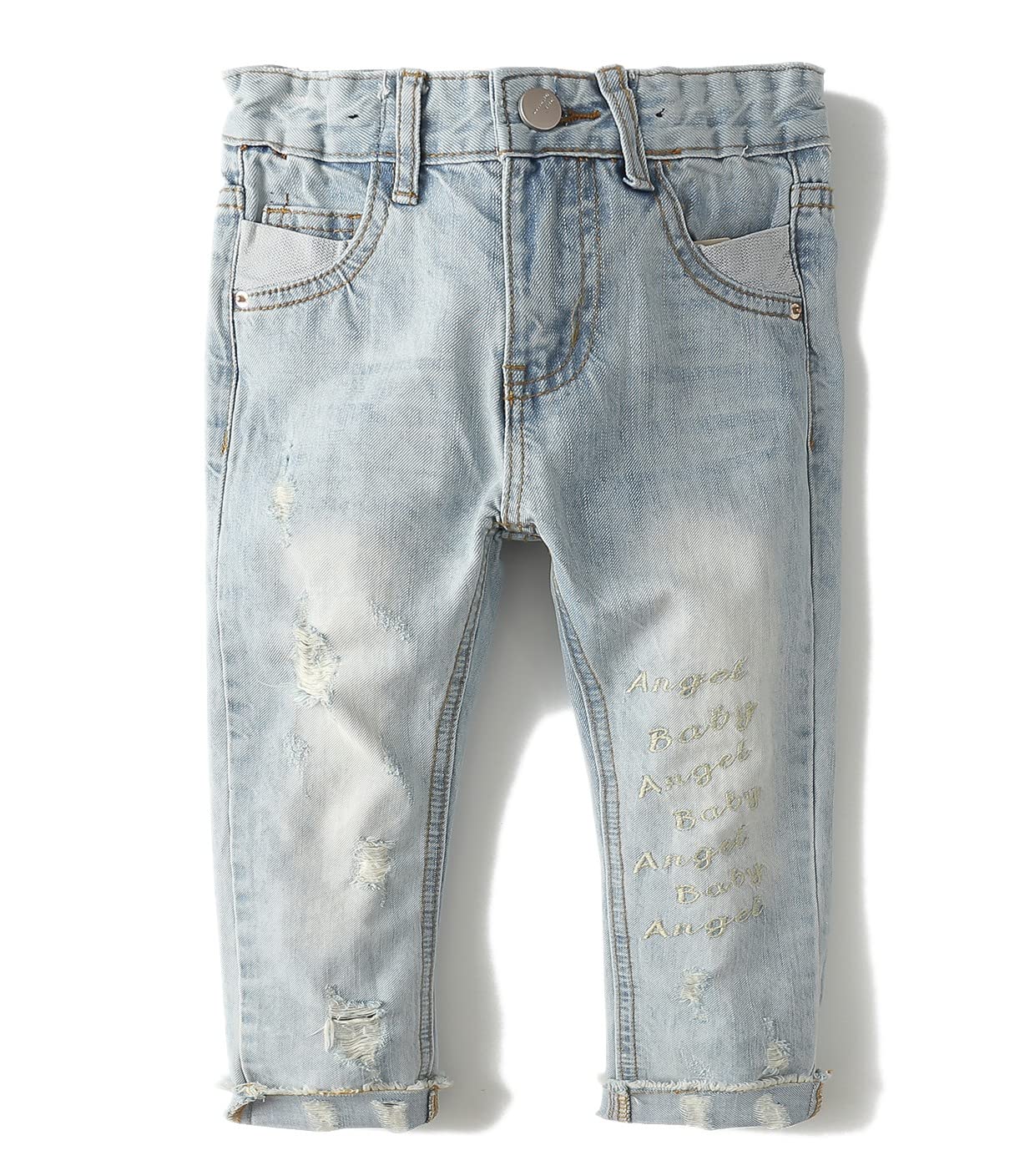 KIDSCOOL SPACE Baby Girl Boy Jeans,Elastic Band Inside with D-Rings Ripped Denim Pants
