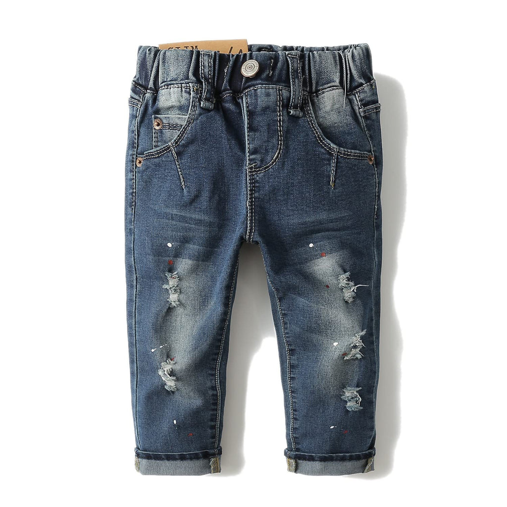 KIDSCOOL SPACE Baby Girl Boy Jeans,Elastic Band Inside with D-Rings Ripped Denim Pants