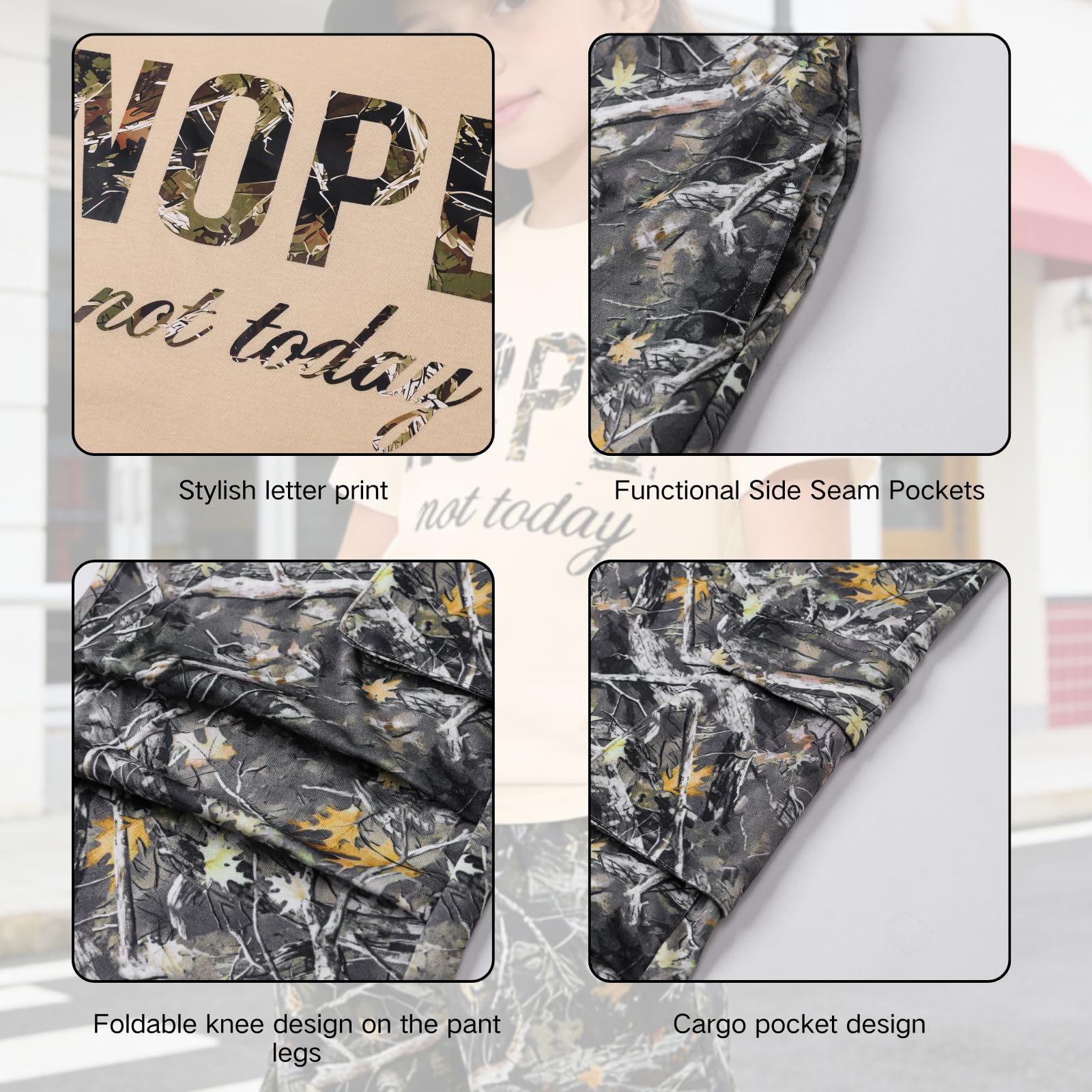 Girls Clothes Little Girl Outfits Letter Print Short Sleeve Tops & Cargo Pants 2PCS Girls Clothing 7-16 Years