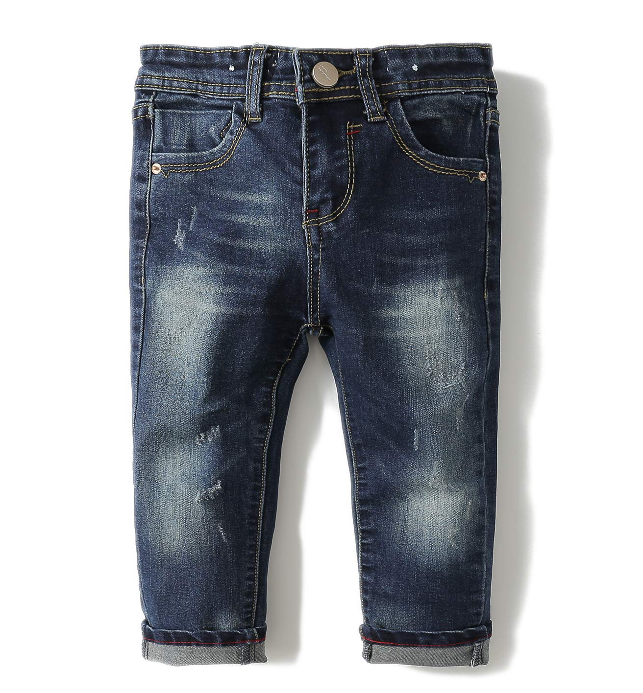 KIDSCOOL SPACE Baby Girl Boy Jeans,Elastic Band Inside with D-Rings Ripped Denim Pants