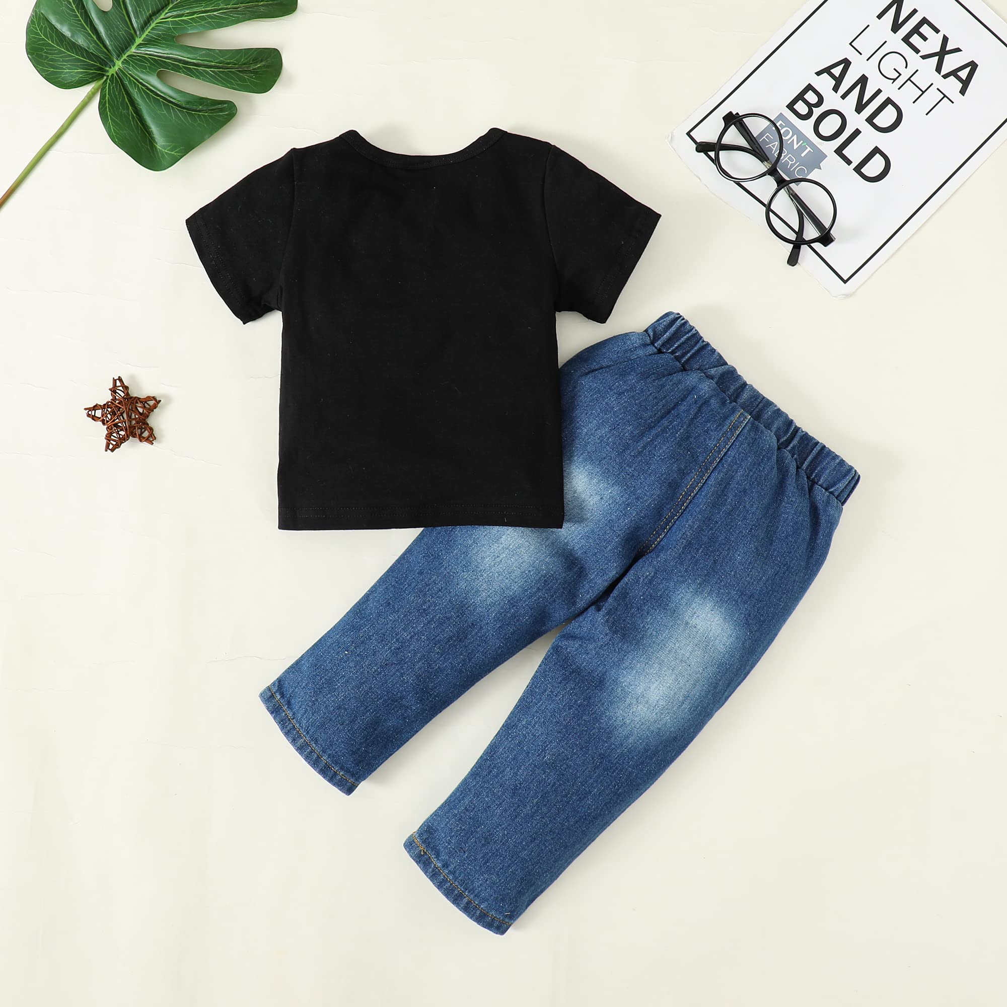 YALLET Toddler Boy Clothes 1-5T Boys Outfits Infant Short Sleeve T-Shirt Ripped Jeans 12 18 24 Months Baby Clothing Pants Set