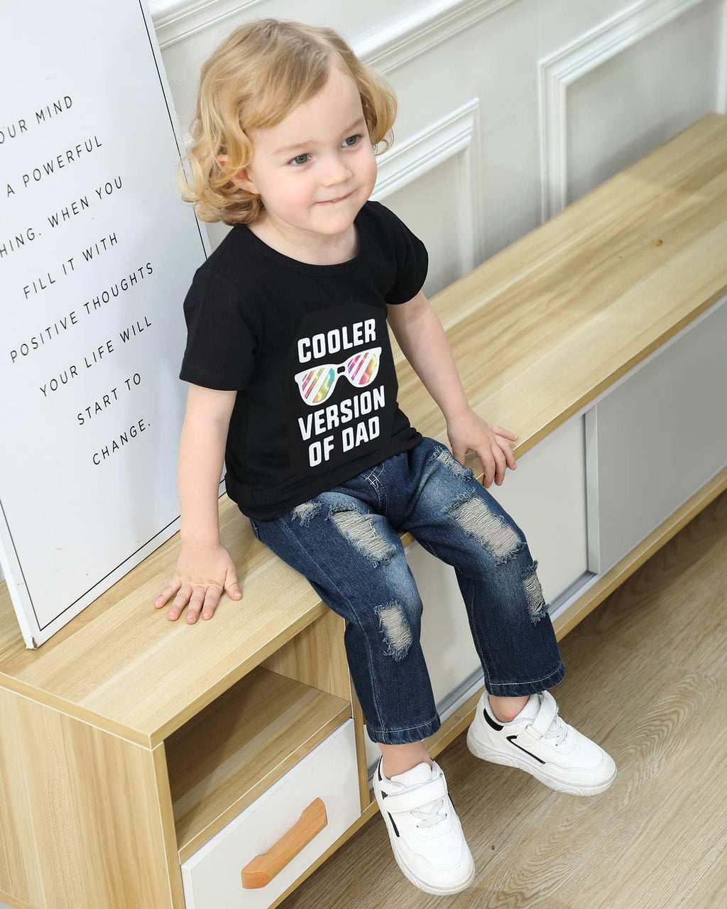 YALLET Toddler Boy Clothes 1-5T Boys Outfits Infant Short Sleeve T-Shirt Ripped Jeans 12 18 24 Months Baby Clothing Pants Set