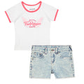 True Religion Girls Jeans Shorts Set Girls Denim Short and Fashion Tee Shirt Clothing Set for Kids