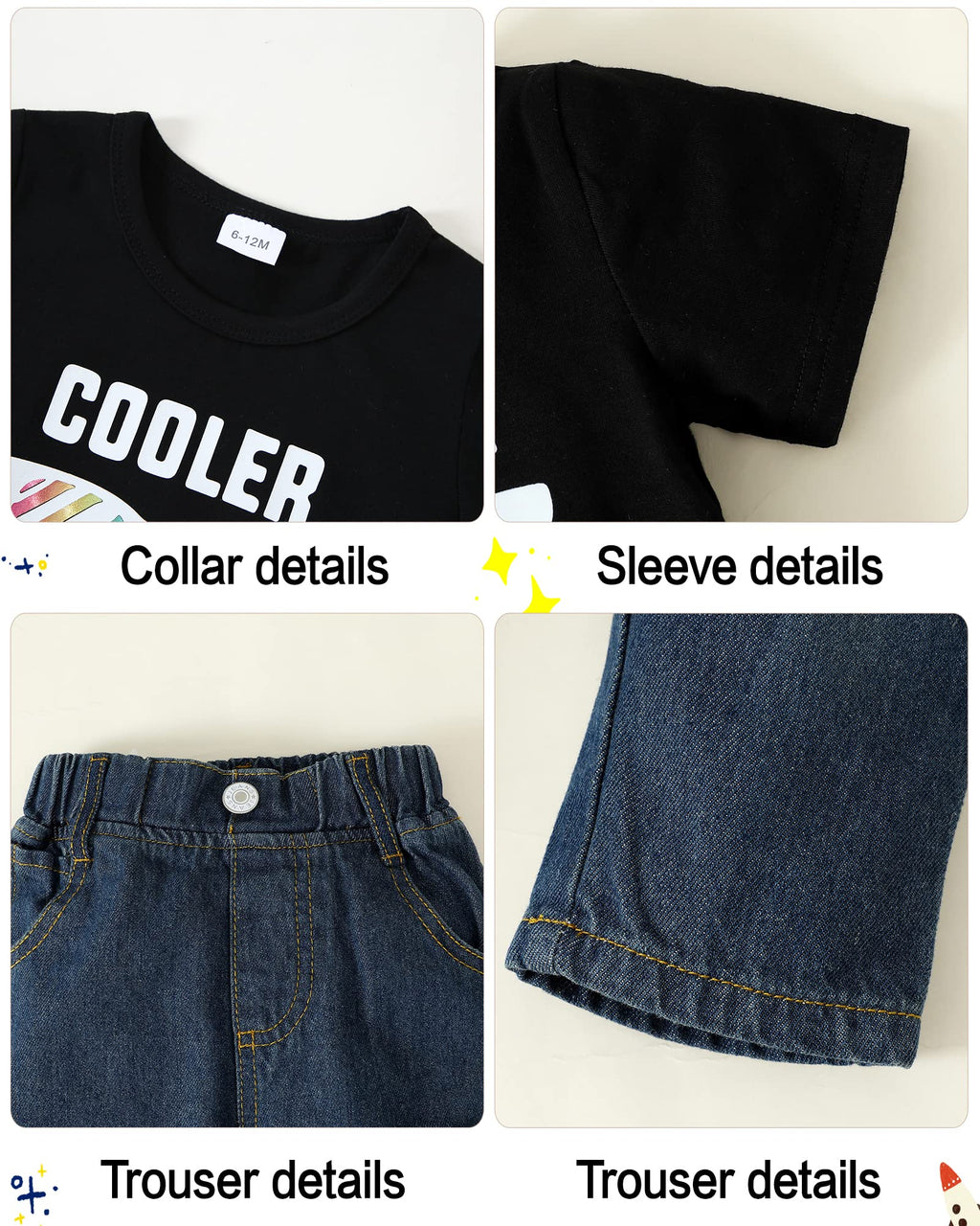YALLET Toddler Boy Clothes 1-5T Boys Outfits Infant Short Sleeve T-Shirt Ripped Jeans 12 18 24 Months Baby Clothing Pants Set