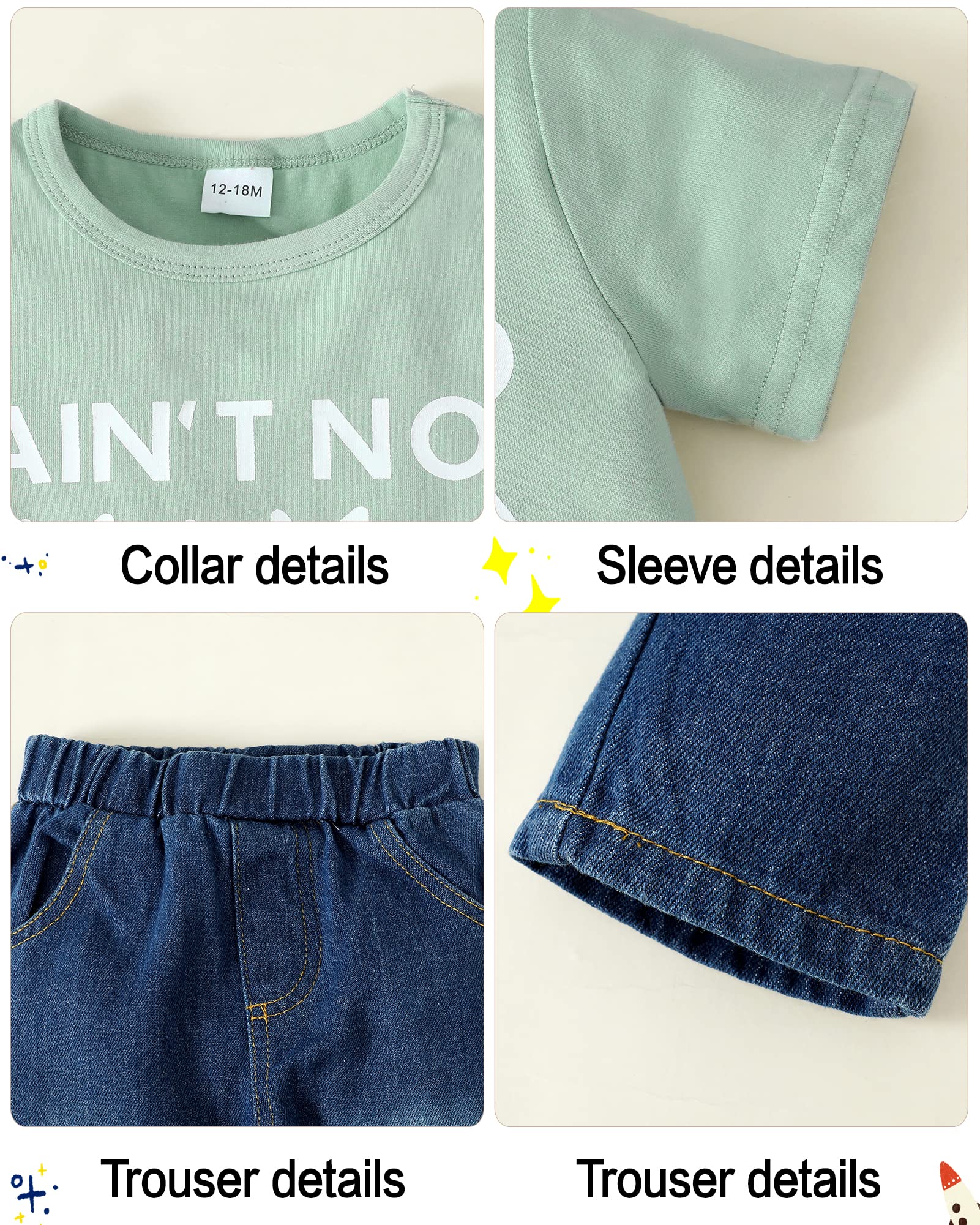 YALLET Toddler Boy Clothes 1-5T Boys Outfits Infant Short Sleeve T-Shirt Ripped Jeans 12 18 24 Months Baby Clothing Pants Set
