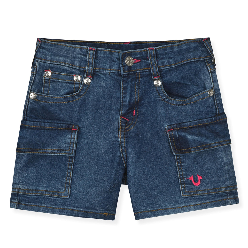 True Religion Girls Jeans Shorts Set Girls Denim Short and Fashion Tee Shirt Clothing Set for Kids